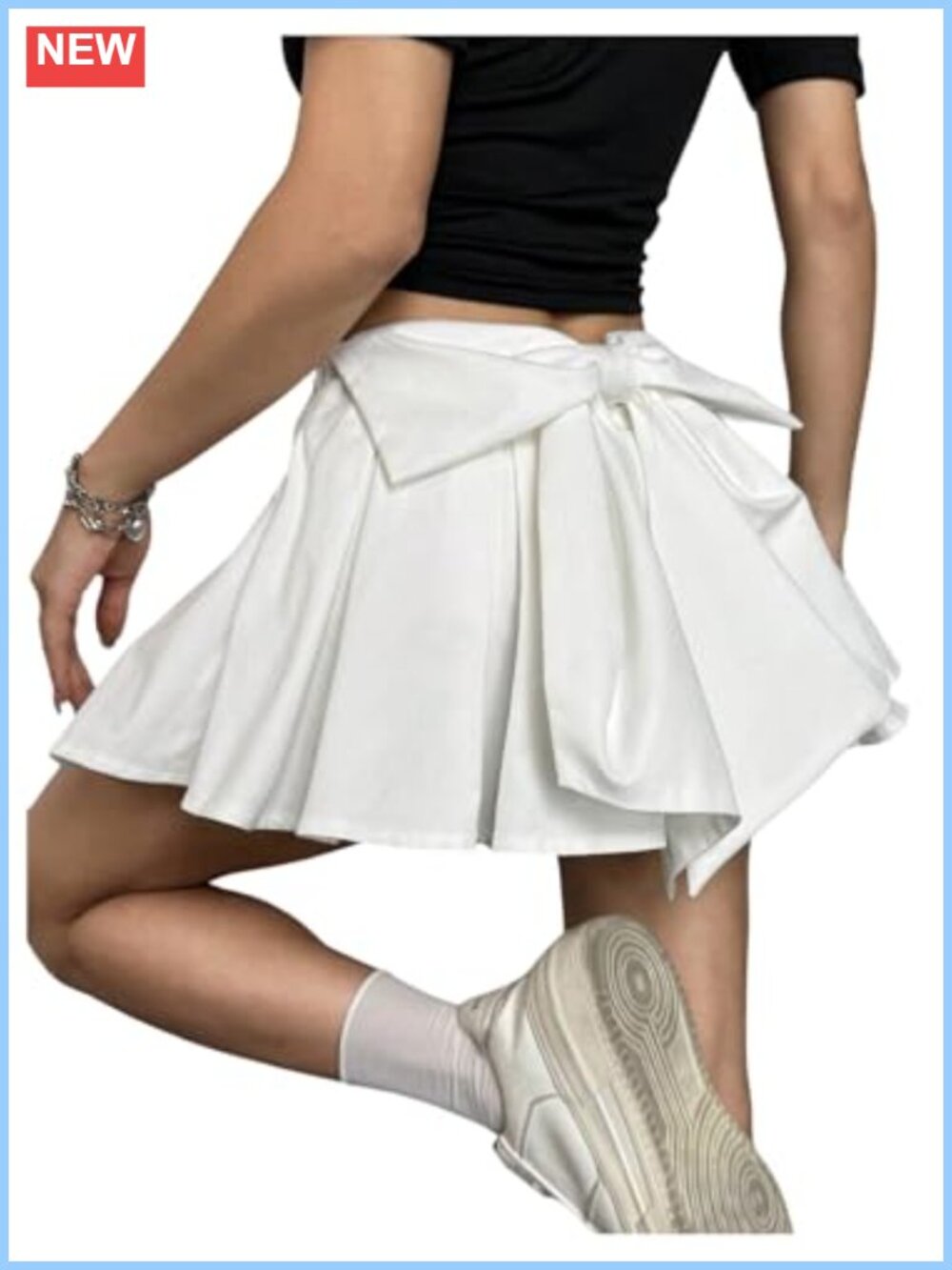 Women's Pleated A-Line Mini Skirt Bow Back Y2K Going Out